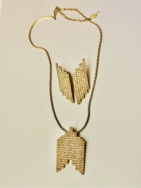 Sarah Coventry Crystal Pixel Pendant Necklace with Matching Earrings